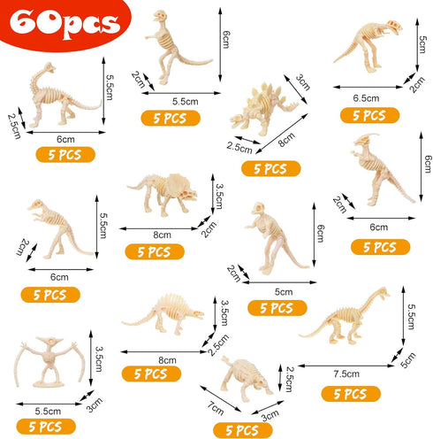 60 Pcs Dinosaur Fossil Skeleton Assorted Dinosaur Skeleton Figures Educational Dino Bones Gift Toys for Science Dino