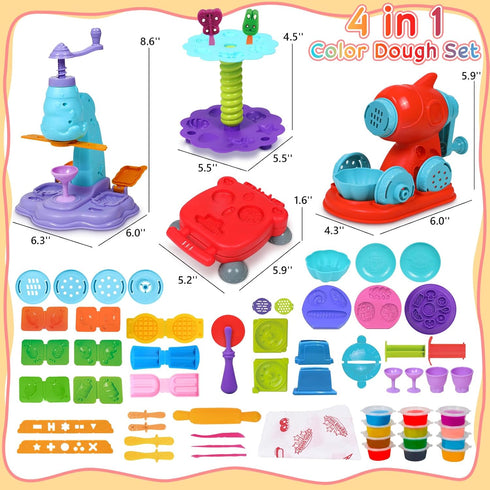 Vunrahsg 4 1 Set 3-5 4-8 59Pcs Playset 3 4 5 6 7 8 in Color Dough for Kids Play Kitchen Ice Cream Slime Tools