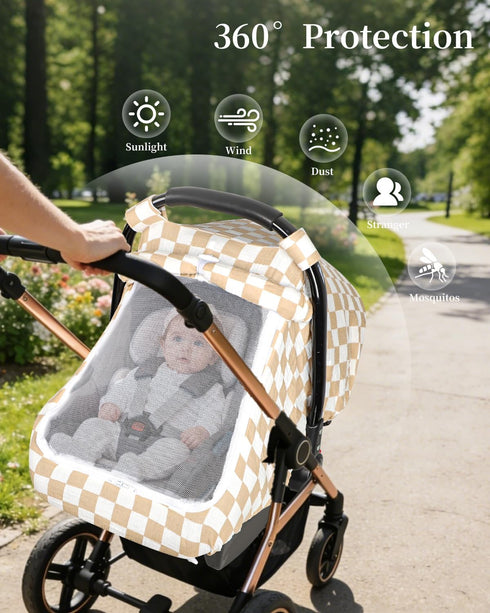 DILIMI Summer Car Seat Covers for Babies, Muslin Cotton Baby Car Seat Cover with Breathable Mesh Window, Infant Car