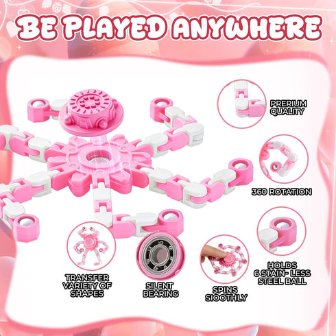 24PCS Pink Transformable Fidget Spinners,Sensory Bulk Robot Fidget Stress Relief Toys for Girls,Bulk Sensory Fidget