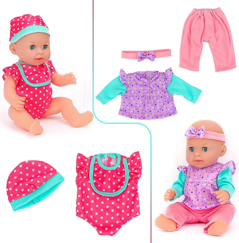 deAO Baby Doll Clothes for 12-14 Inch Dolls, 6 Sets Doll Outfits Accessories, Dress Up Fun Gift (Doll Not Included)