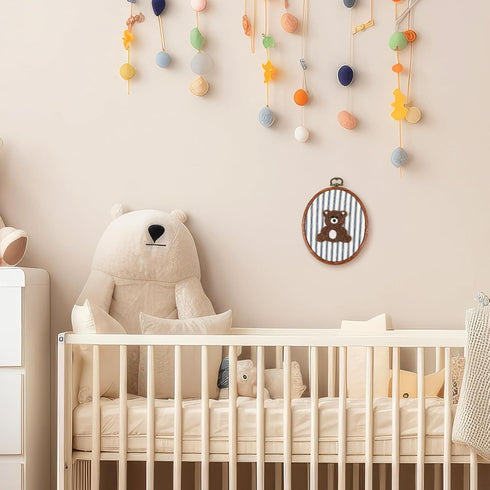 Chunful Felted Blue Striped Bear Nursery Wall Decor Cute Wall Art Decorative Artwork for Nursery Themes Bathroom Living