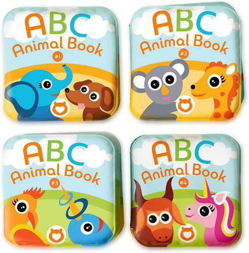 Floating Baby Bath Books - Kids Learning Bath Toys, Waterproof Bathtime Toys for Toddlers (Set of 4: ABC Animal Bath