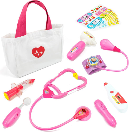 Liberry Doctor Kit for Toddlers 3-5 Years, 18-Piece Pretend Play Medical Kit with Toy Stethoscope, Pink Gift