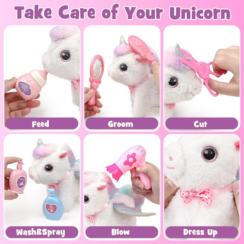 Set 3 4 5 6 4-6 TUZT Girl Interactive Walking Unicorn Stroller Toy with Plush Electric Unicorn & Groom Care