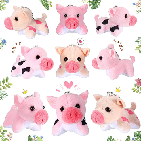 Stuffed Pig, 12 Pieces Assorted Plush Toy Figures for Holiday Party Favors, 3.2 x 3 Inch