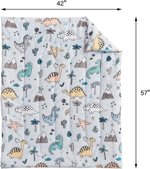 Joyreap 4 Set, Piece Toddler Bedding Cute Dinosaur on Light Blue, Ultra Soft Microfiber Toddler Comforter for Kids Boys