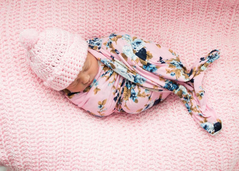 DRESHOW BQUBO Newborn Floral Receiving Blanket with Headbands or Hats, Toddler Warm Shower Gift