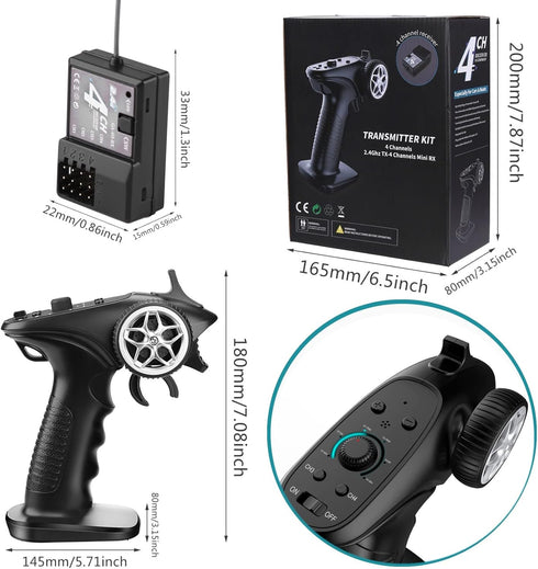 HTLNUZD 4H-TX 4CH 2.4GHz 4CH RC Radio System Transmitter with Controller Remote Control Receiver for RC Car, Boat