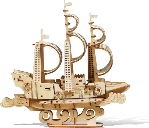 3D Wooden Sailboat Puzzle for Adults, Wood Block Puzzle Model Building Kit, Gift for Birthday/Father's Day