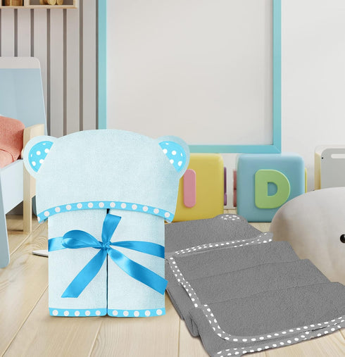 ELSVIN Set 2 35 35 Inch 400 of Hooded Baby Towels Blue and Grey Luxurious, Large and Super Absorbent x Soft