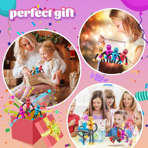 Pop Tubes Robot Fidget Toys 12 Packs Telescopic Suction Cup Stretchy Toys for Kids