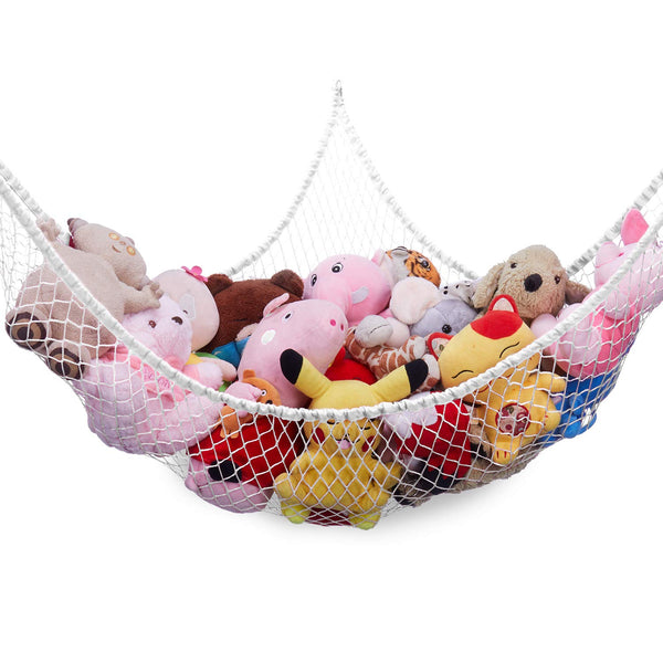Stuffed Animal Hammock, Toy Storage Net, LXUNYI Jumbo Wall Corner Organizer for Kids' Stuffed Animals (White)