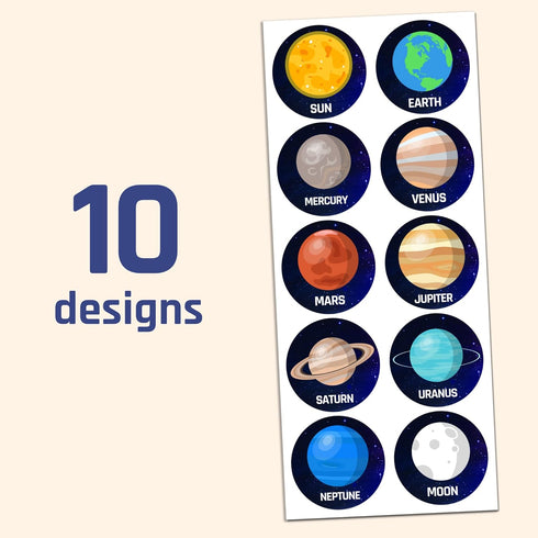 Planet Solar System Stickers for Kids - 1.5" - 20 Sheets, 200 Stickers