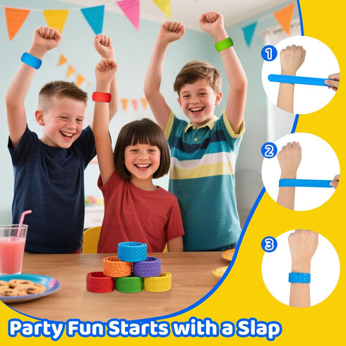 PuraEase 6PC Textured Slap Bracelets - Silicone Sensory Fidget Toys for Kids, Teens & Adults - Calming Tools