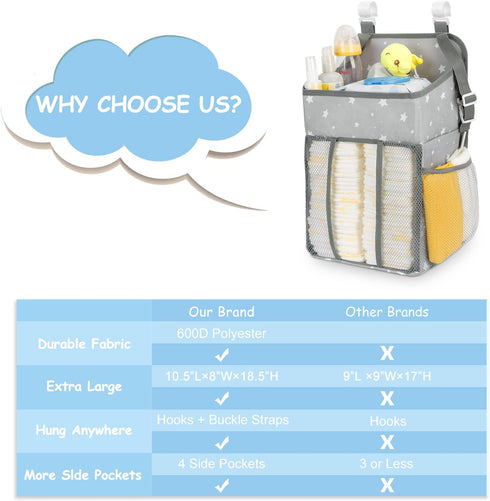 Maliton Changing Table Diaper Organizer - Baby Hanging Diaper Stacker Nursery Caddy Organizer for Cribs Playard Baby