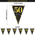 Blulu 5 Pack 50th Birthday Party Pennant Banner - Black Golden 50 Years Triangle Flag Party Accessory