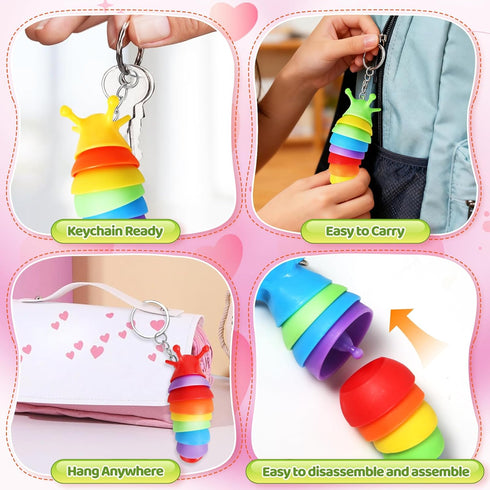 Kids,24 Pack AuroTops Valentines Day Cards for Cute Keychains Bulk Sensory Slug Fidget Toys with Valentines Cards