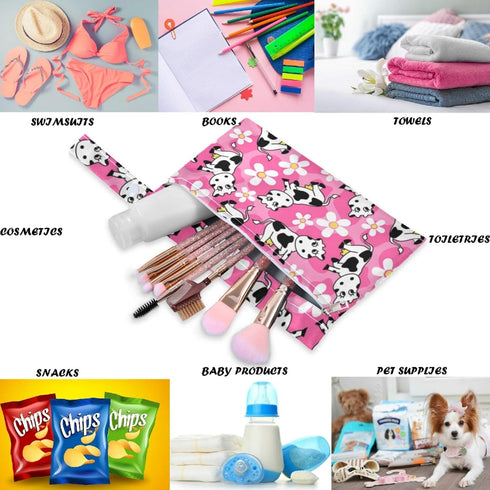visesunny 2Pcs 2 Cute Cow Flower Wet Bag with Zippered Pockets Snap Handle Washable Reusable Roomy