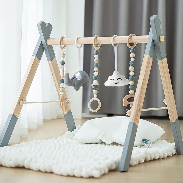 Wooden Baby Play Gym Foldable Gym Frame Activity Gym Hanging Bar with