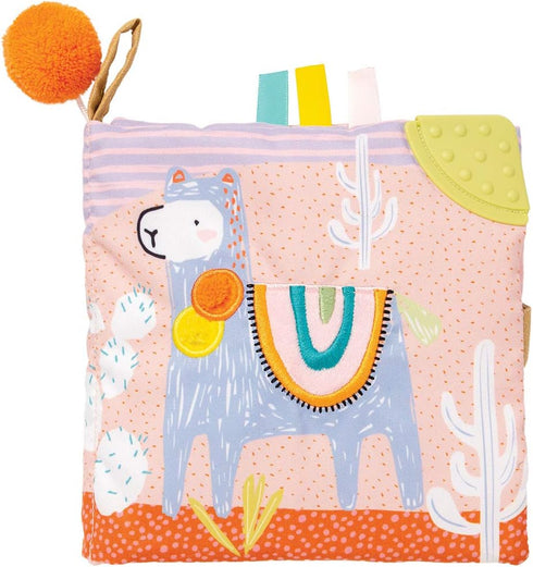 Manhattan Toy Llama Themed Soft Baby Activity Book with Squeaker, Crinkle Paper, Baby-safe Mirror