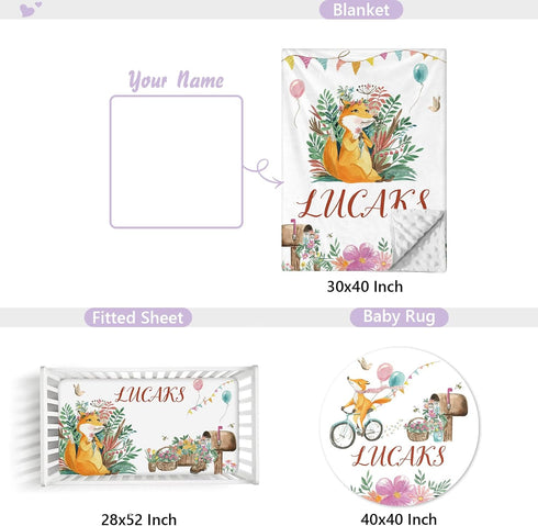 Set Sets, 3 Set Sets Custom Crib Bedding - Personalized Name Nursery Bedding PCS Fox Theme Baby Crib Bedding for Girls
