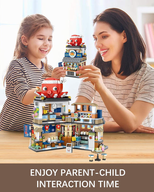 Set 722 (1218) Japanese City Street View Takoyaki Shop, MOC Creative Mini Building Blocks House pcs, Simulation