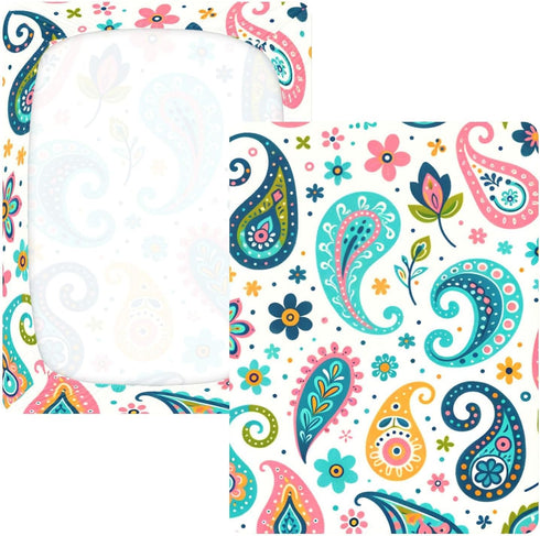 CZXW 52" 28" Cute Paisley and Flowers Crib Sheets Fitted x Natural Cotton Soft & Breathable for Baby Crib Mattress