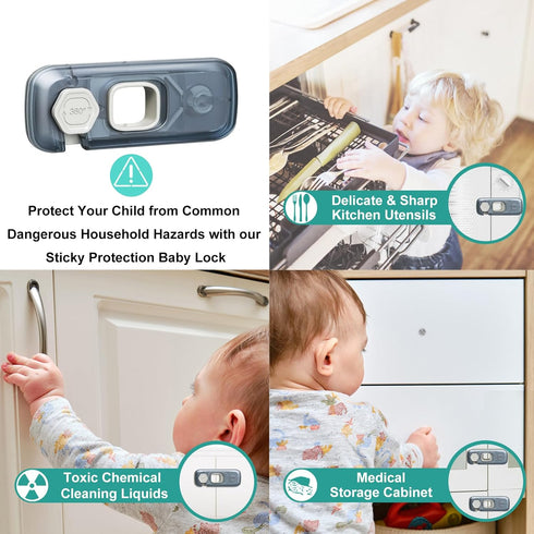 5 Pack QYESWHSR Child Proof Refrigerator Lock, Clear Adhesive Safety Locks for Kids, Baby Cabinet Locks