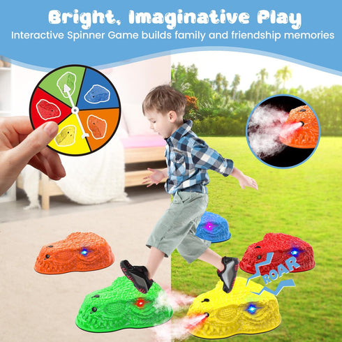 YEE BY ONE 3-5, 5 Dinosaur Toys for Kids Mist Spraying Dino Roaring & Light up Stepping Stones for Kids, Indoor