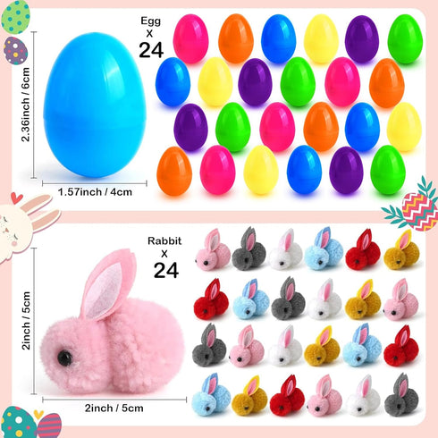 24 Pack LEASEN Easter Egg Fillers with Plush Bunny Toys Inside, Easter Eggs Filled with Plush Toys Inside, Mini Bunny