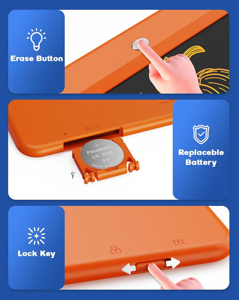 Bravokids LCD Writing Tablet, 10 Inch Doodle Board for Kids 3-8 Years Old, Educational Gift (Orange)