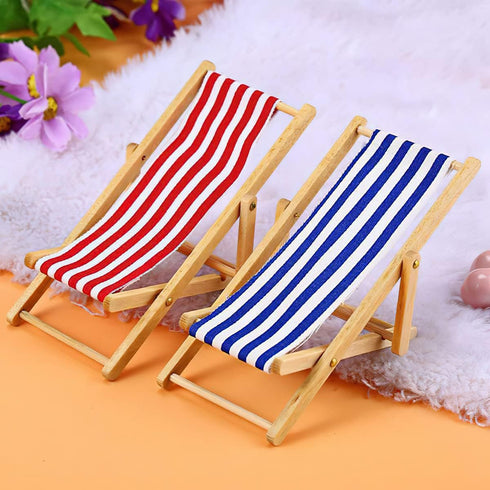 Pack 4 Dollhouse Miniature Furniture Accessories Foldable Wooden Beach Chair Mini Longue Deck Chair Doll House Ornament