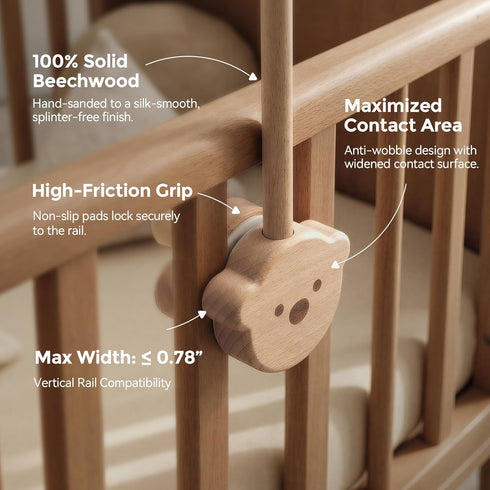 Baby Crib Mobile Arm - Wooden Baby Mobile Crib Holder for Mobile Hanging Baby Crib Attachment for Nursery Decor (Bear