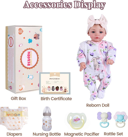 18-Inch 3+ BABESIDE Reborn Baby Doll Girl Realistic Lifelike Bebe Reborn de Silicona with Bunny Outfit, Magnetic