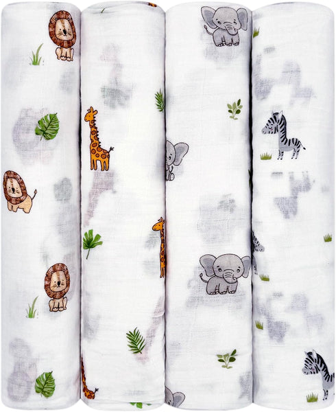 LMED Babyland 100% Muslin Cotton Swaddle Blankets, Pack of 4, 47 x 47 inches