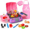 Kids BBQ Grill Playset with Coooking Apron Hat Toddler Girl Pink Kitchen