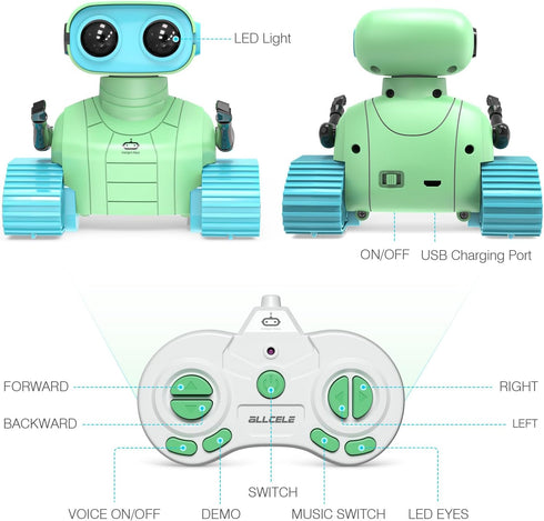 ALLCELE Robot Toys, Rechargeable RC Robots for Kids Boys, Remote Control Toy with Music and LED Eyes, Ideal Gift