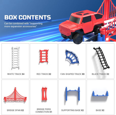 Set, 24 Playset 6 7 8 DIY Construction Race Track Pieces with Battery Powered Car,Bridge Building Track Assembly Track