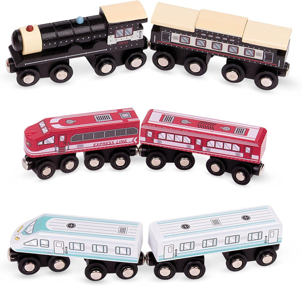 Battat Classic Magnetic Wooden Trains 6 Pieces Wooden Railroad Set Engines &