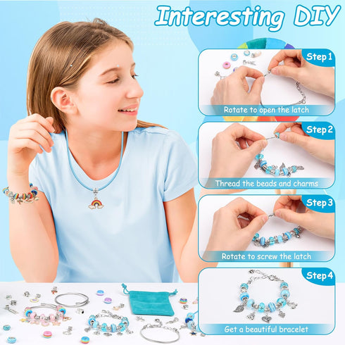 Charm Bracelet Making Kit for Girls - Kids Jewelry Gift Box for Personalized Arts Crafts