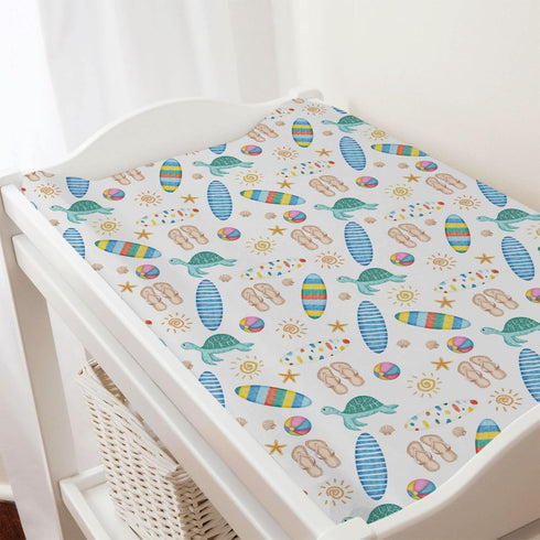 Boho Summer Beach Surf Changing Pad Covers, Colorful Surfboard Sun Turtles Sheets for Boy Girl, 32''x16''