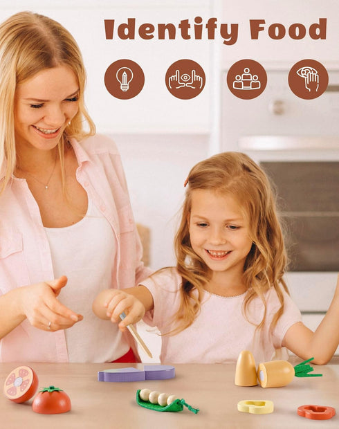 Set, Playset 3+, Set ROBUD Wooden Toy Food Cutting Play Food for Kids Kitchen Accessories Pretend Toy Food with Storage