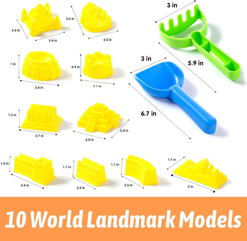 10 2.2 lb 3+ Construction Sensory Bin Toys Sand Molds for Kids & Sensory Sand - Sand Box for Toddlers Ages