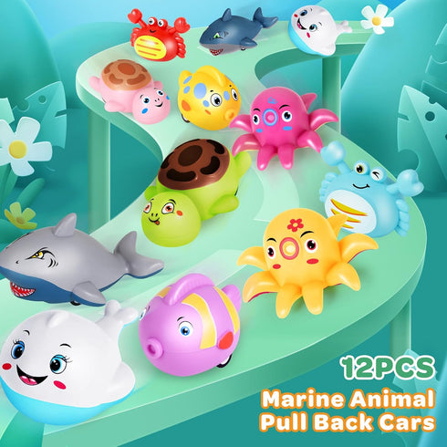 12 Pcs Pull Back Cars for Toddlers 1-3, Cute Animal Racing Cars, Bulk Mini Toys for Boys Girls, Party Favors