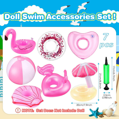 CHENGU 6 Pcs Pool Floaties for Girl Dolls Swim Accessories Set Swimming Pool Floaties Party Ring Girl Dolls Cup Coasters Dolls Pool Toys Doll Pool for 11.5" Dolls Girl Swimming Pool by CHENGU