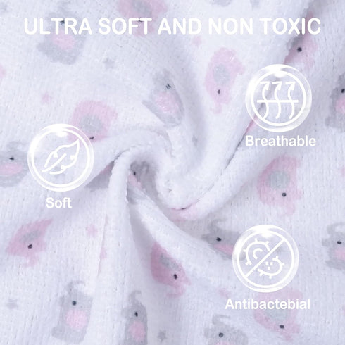 Softan 24Pack Baby Washcloths - Extra Soft & Ultra Absorbent for Boys Girls, 9x9 Pink Elephant
