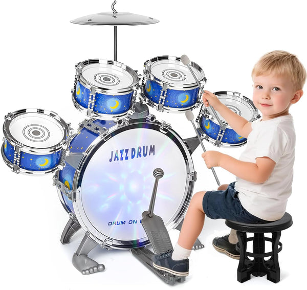 MusicForset Kids Drum Set for Toddlers Ages 2-5 - Musical Toy with Stool,