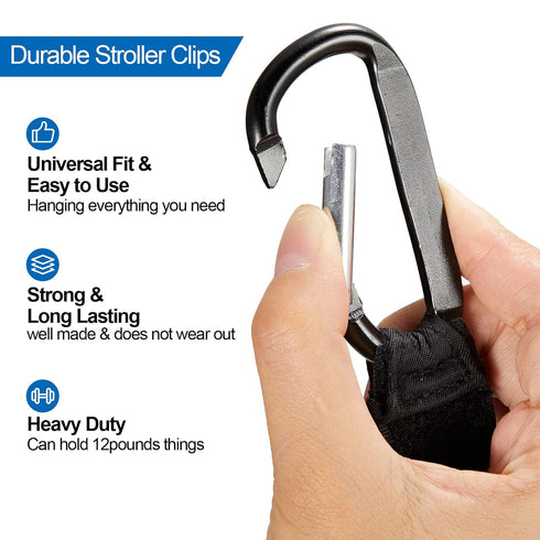 6 Pack Baby Stroller Hooks for Hanging Diaper Bags, Multipurpose Clips for Grocery Shopping Bags, Stroller Accessories