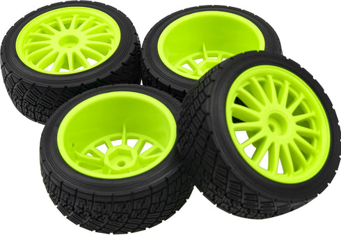 80mm/3.14" Rubber Tires & Plastic Wheel Rims 2.2 Inch 12mm Hex Hub Compatible with 1/10 HPI WR8 Off-Road Rally 1/14